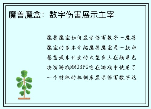 魔兽魔盒：数字伤害展示主宰